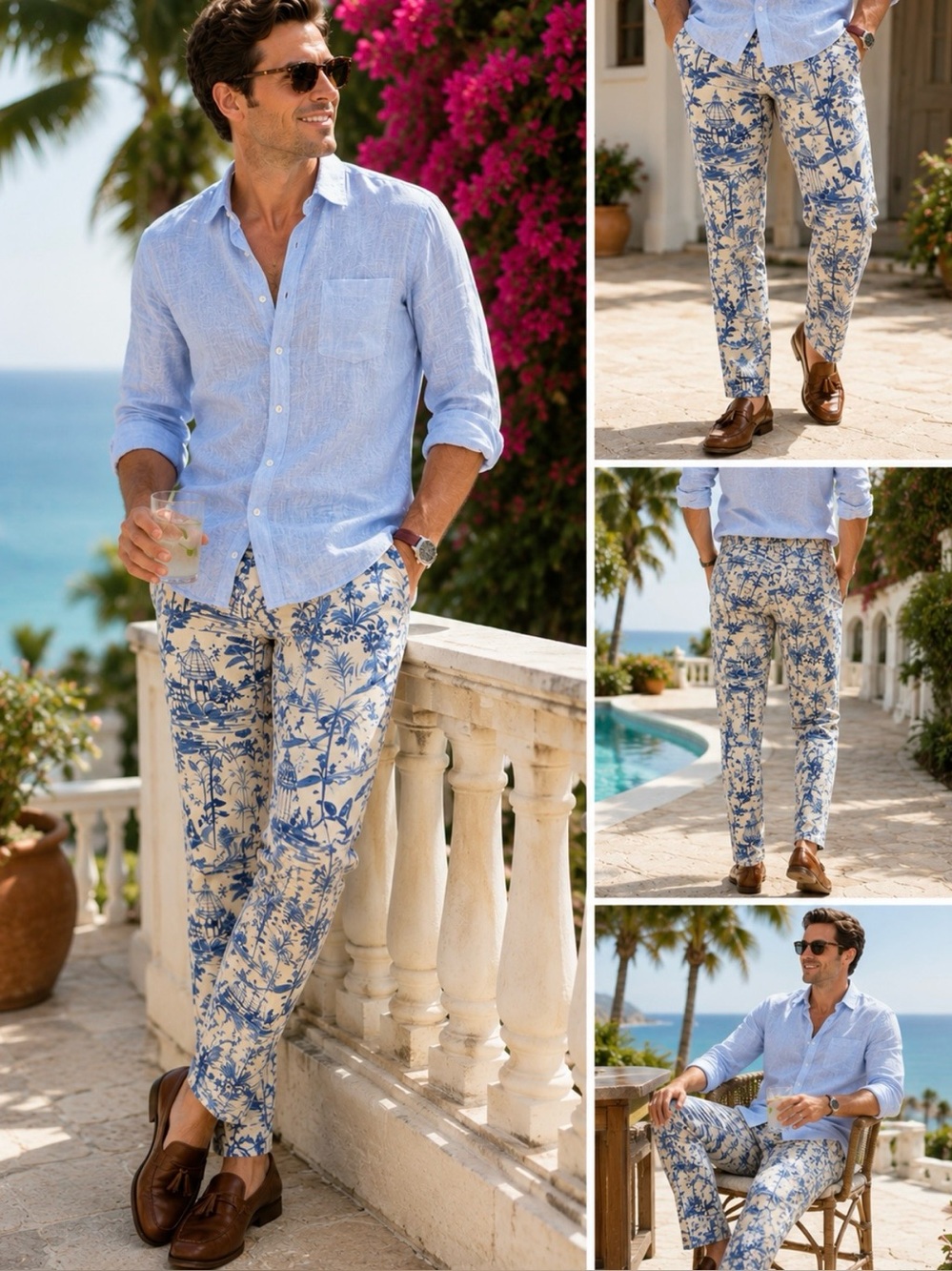 J. McLaughlin Men's Madison Fancy Pants Blue Imperial Toile Print Chino Sz 36 🧡🎀